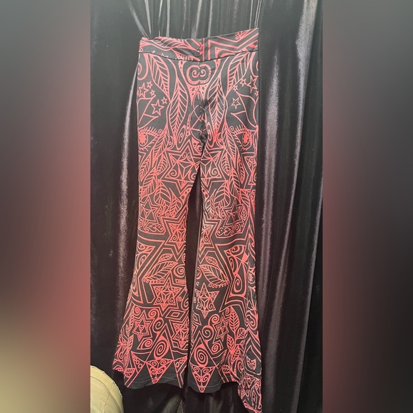 Black and red Merkaba Divinitree bell bottom festival pants - Picture 3 of 10